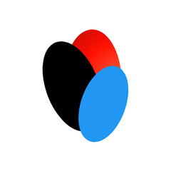 abstract, circle shape illustration in blue, red and black colors
