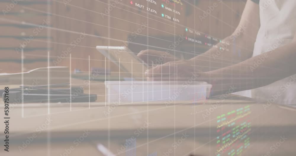 Poster animation of data processing over hands using tablet