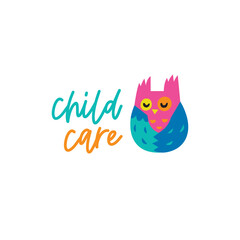 Child care logo. Owl character logo illustration
