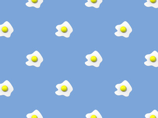 pattern. Image of chicken egg on pastel blue blue backgrounds. Egg with round yolk. Surface overlay pattern. 3D image. 3D rendering.