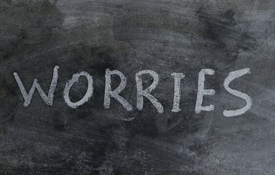 Worries Word Written on Blackboard with White Chalk