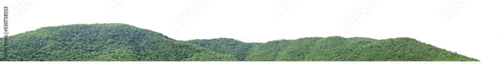 Poster rocky mountain hill with green forest isolated on transparent .background with clipping path and alpha channel