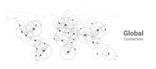 World map made up of tiny dots on white background. Vector global connection for print, website, graphic design, cover, banner. Global connection business concept.