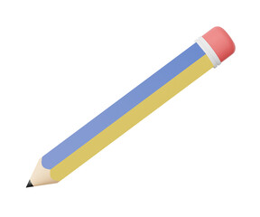 3D pencil icon. wooden pencil with rubber eraser. 3D rendering