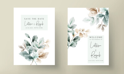 elegant boho watercolor leaves invitation card template