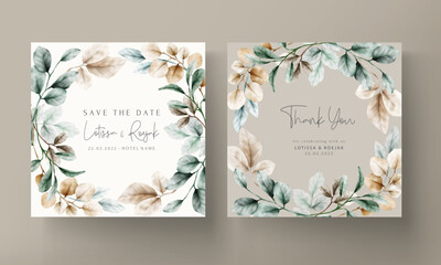 elegant boho watercolor leaves invitation card template