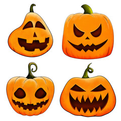 Set the pumpkin on a white background. Orange pumpkin with a smile for your Halloween design. The main symbol of the Happy Halloween holiday. Vector illustration.