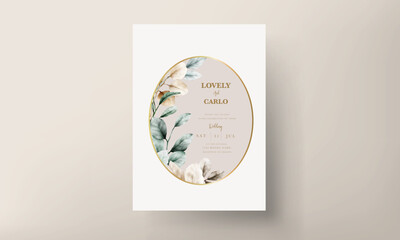 elegant wedding invitation card watercolor leaves with sage color
