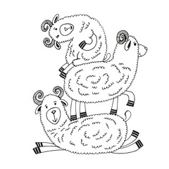 Illustration with funny sheep, a pyramid of sheep