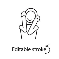 Man listening music outline icon. Headphones item. Music lover emblem. Isolated vector stock illustration