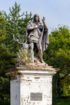 Zrenjanin, Serbia - July 24, 2022: Saint Hubert statue in Kastel Ecka, near the town of Zrenjanin