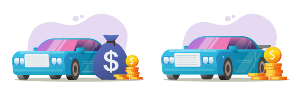 Car money expenses vector or auto vehicle tax cost cash graphic, illustrated automobile with loan credit service as financial solution to investment benefit concept 3d
