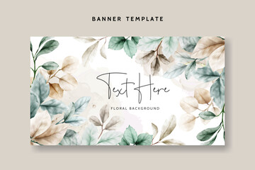 web banner template with elegant watercolor leaf