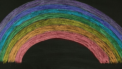 A rainbow drawn in chalk on a blackboard