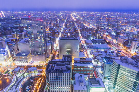 Sapporo cityscape in winter season from observatory deck, Sapporo, Hokkaido, Japan