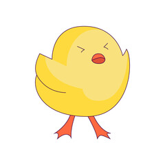 a cute little chicken in the role of a man. new trends in depicting people's lives through simple and funny forms. The chick meets the morning