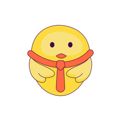 a cute little chicken in the role of a man. new trends in depicting people's lives through simple and funny forms. The chick is waiting for work