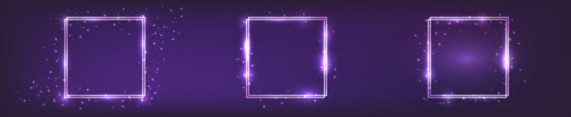 Obraz premium Neon double square frame with shining effects