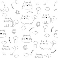 Cartoon outline of a seamless cat pattern. Vector illustration