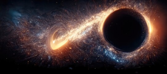 A black hole in space, a colorful fantastic illustration of stars in space. 3d artwork © Zaleman
