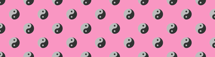 Fototapeta premium pattern. Image of Ying Yang symbol on pastel purple backgrounds. Symbol of opposite. Surface overlay pattern. Banner for insertion into site. 3D image. 3D rendering.