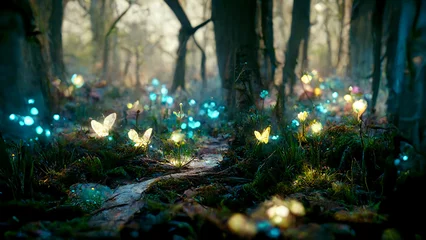 Deurstickers fantasy forest background generative AI © Annie