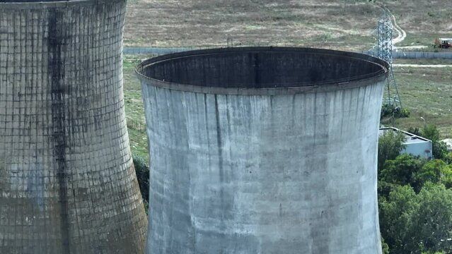 HeidelbergCement Concrete Cooling Towers In Bucharest, Romania. - aerial close up