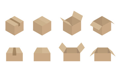 Cardboard box icon set color