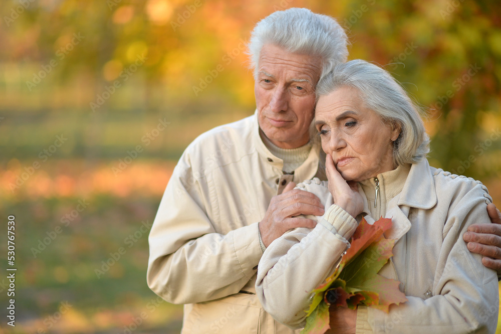 Canvas Prints portrait of a sad seniors in autumn park