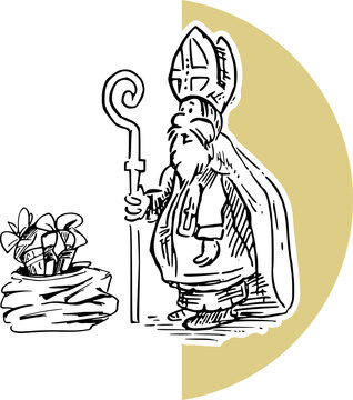 Sinterklaas transparent illustration in black white and yellow