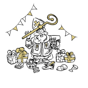 Sinterklaas transparent illustration in black white and yellow