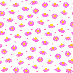 ditsy pink floral pattern and love. floral print seamless pattern. pink daisy flowers background. good for fabric, dress, wallpaper, backdrop, textile.