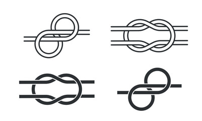 Square Knot line icon set. Hercules or Reef Knot Logo Design. Cable rope, sea knot or loop.  Vector illustration - obrazy, fototapety, plakaty