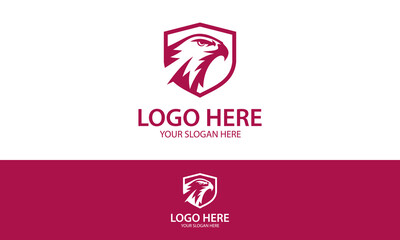 Red Color Eagle Head with Shield Logo Design