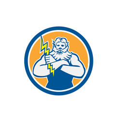 Zeus Greek God Arms Cross Thunderbollt Circle Retro