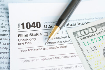 Tax form 1040 U.S. Individual Income Tax Return, business finance concept.
