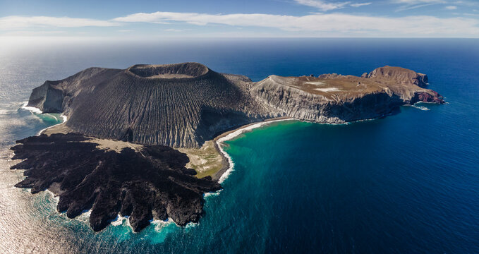 Aerial view of Isla san Benedicto, a volcanic island, Colima, Mexico.