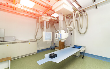 X-ray modern hospital equipment. Radiography scanning diagnostic device.