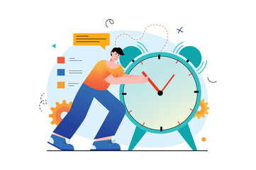 Deadline Concept with people scene in the flat cartoon style. Employee does not have time to finish the work on time. Vector illustration.