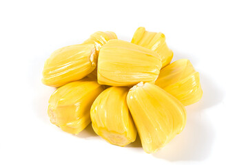 fresh ripe jackfruit peeled fruit isolated on white background.