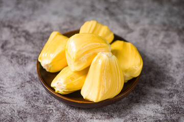fresh ripe jackfruit peeled tropical fruit on table
