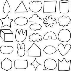 Shapes Hand Drawn Doodle Line Art Outline Set Containing shape, shapes, Triangle, Circle, Semi-Circle, Square, Rectangle, Parallelogram, Rhombus, Trapezium, Kite, Polygon, Pentagon, Hexagon, Sphere, C