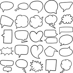 Speech Bubbles Hand Drawn Doodle Line Art Outline Set Containing speech bubble, speech bubbles, speech balloons, dialogue balloons, word balloons, bubbles