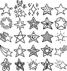 Stars Hand Drawn Doodle Line Art Outline Set Containing star, stars, astral, starry, stellar