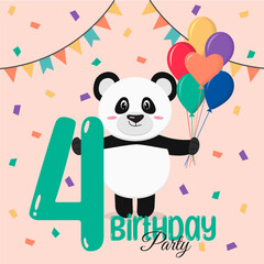 Four Birthday card with panda.