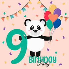 Nine Birthday card with panda.