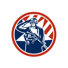 American Soldier Salute Holding Rifle Retro
