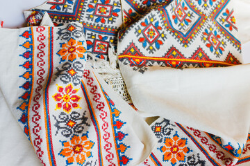 Ukrainian canvases and towel with patterns of national embroidery handmade