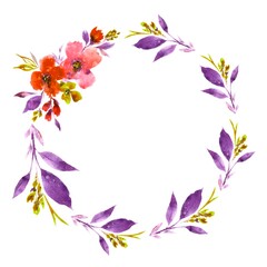 Fototapeta na wymiar Watercolor floral illustration. Rustic wreath with wildflowers. Isolated on white background
