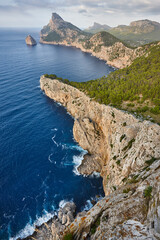 Formentor cape in Mallorca islands. Vertical view. Balearic islands